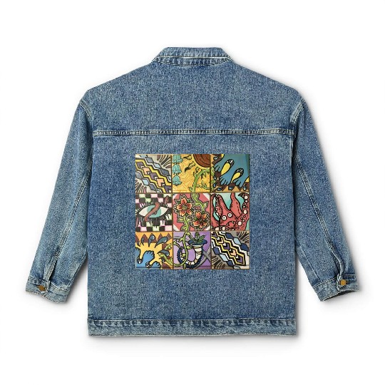 Hand painted wooden squares art by KateToxin Classic Women's Denim Jackets