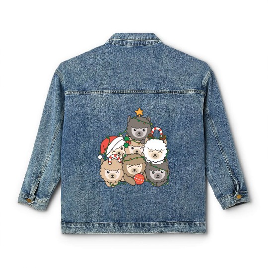 Alpaca Christmas Tree Funny Animal Christmas Classic Women's Denim Jackets