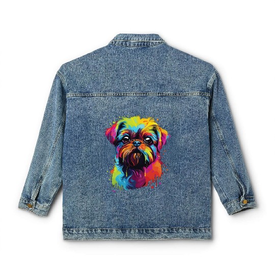 Watercolor Colorful Belgian Dwarf Griffons Classic Women's Denim Jackets