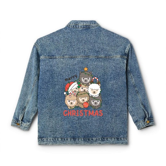 Alpaca Christmas Tree Merry Christmas Classic Women's Denim Jackets