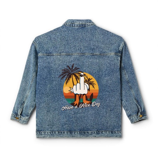 Funny Seagull Middle Finger - Have a Nice Day Classic Women's Denim Jackets