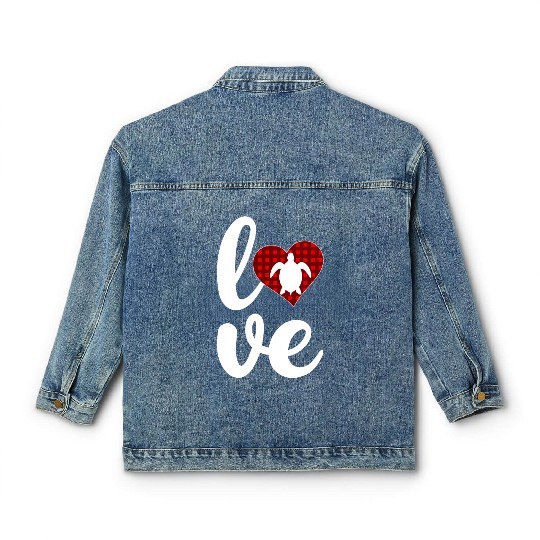 Sea Turtle Lover Buffalo Plaid Love Turtle Classic Women's Denim Jackets