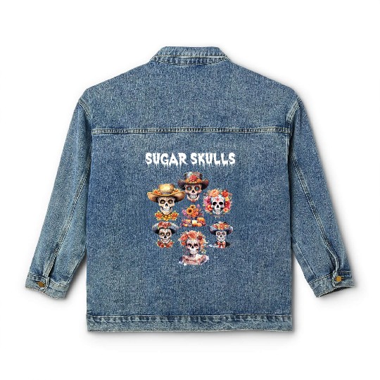 Vintage Mexican Day of the Dead Art Sugar Skulls Classic Women's Denim Jackets