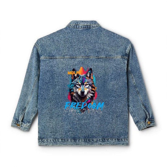 Incredible wolf face street Classic Women's Denim Jackets