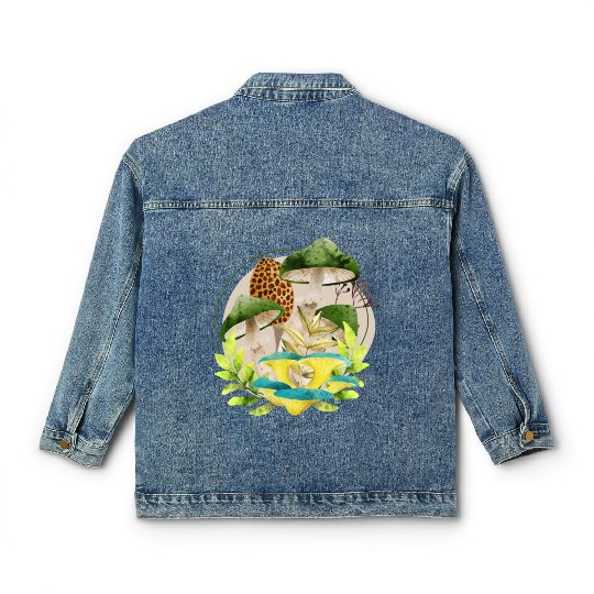 Green and Brown Mushrooms Classic Women's Denim Jackets