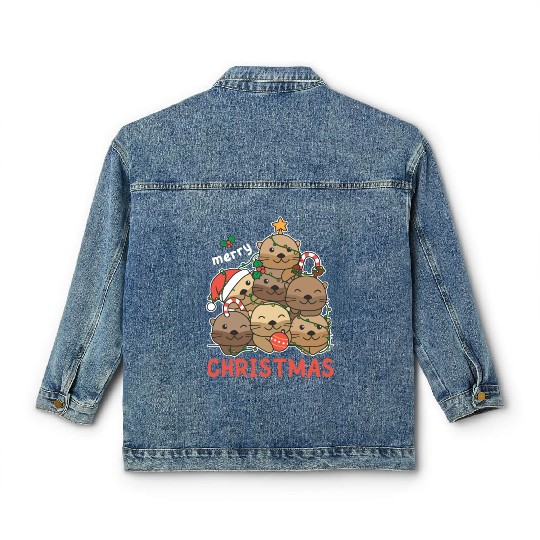 Otter Christmas Tree Merry Christmas Classic Women's Denim Jackets