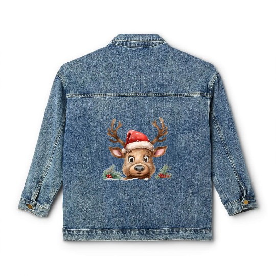 Christmas watercolor Reindeer Classic Women's Denim Jackets