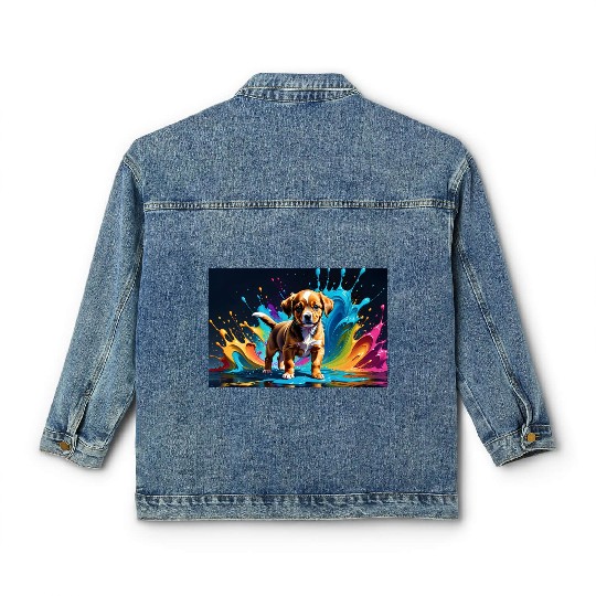 Cute Puppy Made of Liquid Colours Classic Women's Denim Jackets