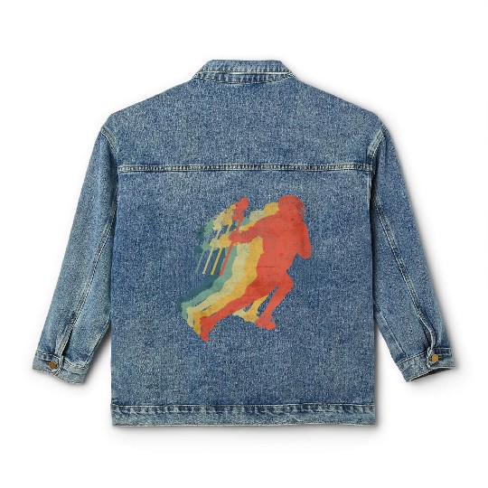 Lacrosse Player Running Retro Vintage Color Classic Women's Denim Jackets