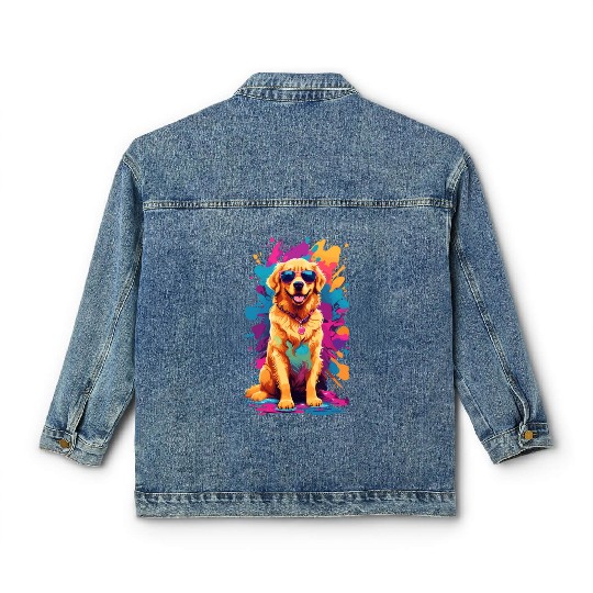 Cool Golden Retriever with Sunglasses Classic Women's Denim Jackets