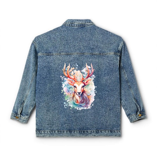 Colorful Reindeer Fantasy: Studio Ghibli Style Classic Women's Denim Jackets