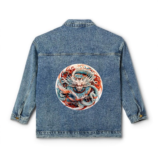 Chinese Dragon Mandala Art Classic Women's Denim Jackets