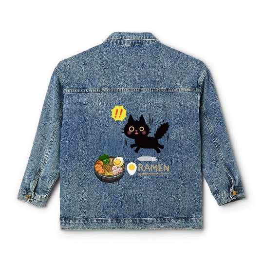 Surprised Ramen-Loving Black Cat Classic Women's Denim Jackets