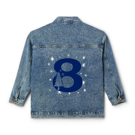8th Winter Birthday Party - Christmas Number Eight Classic Women's Denim Jackets