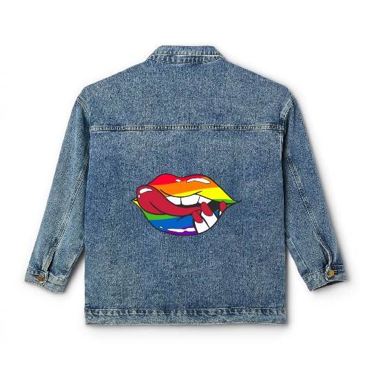 LGBTQ Rainbow Pride Flag Funny Sexy Lips Classic Women's Denim Jackets