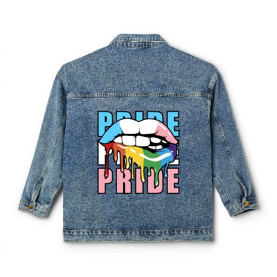 Transgender LGBTQ Flag Dripping Lips Rainbow Pride Classic Women's Denim Jackets