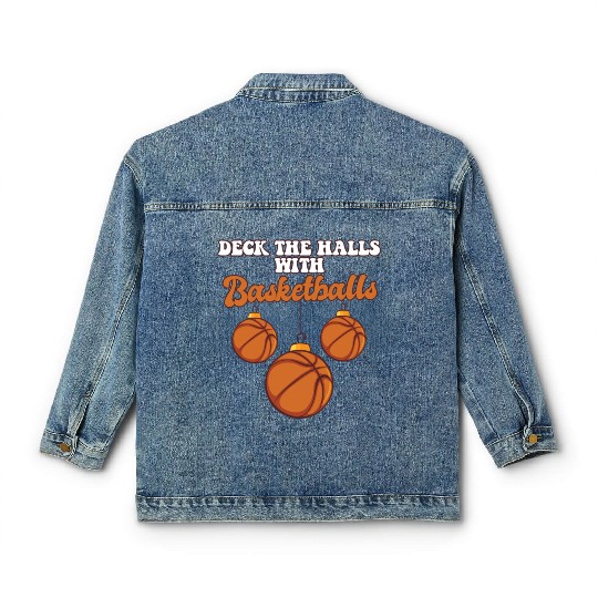 Basketball Player Coach Christmas Balls Deck The Classic Women's Denim Jackets
