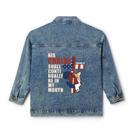 US Flag Eagle Christian Cross Patriotic Bible Vers Classic Women's Denim Jackets