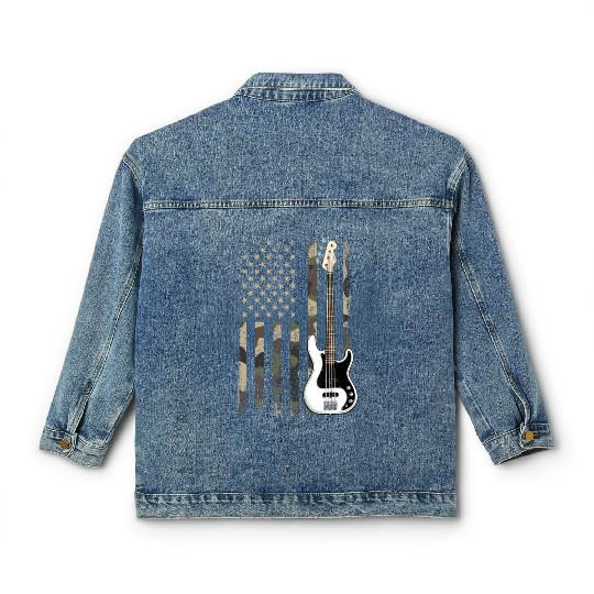 bass guitar american flag, funny bass player Classic Women's Denim Jackets