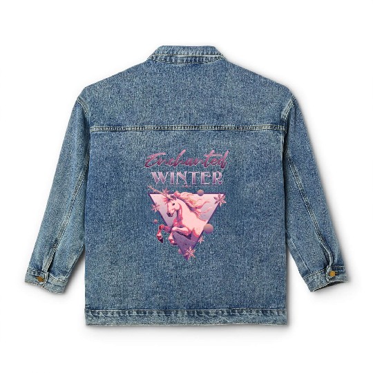 Enchanted Winter 80s Retro Lilac Unicorn Classic Women's Denim Jackets