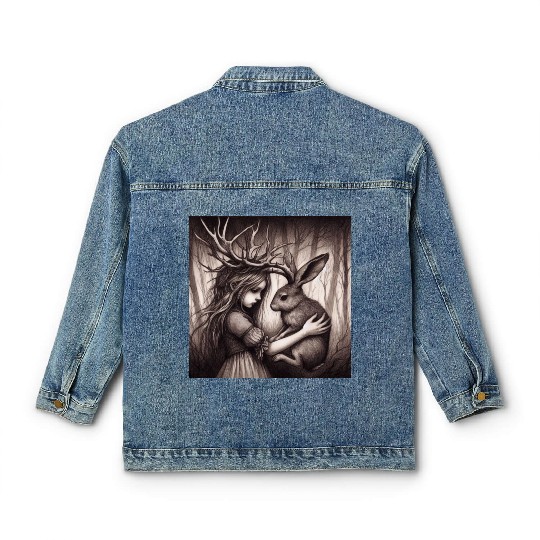 Illustration of Girl with Jackalope Classic Women's Denim Jackets