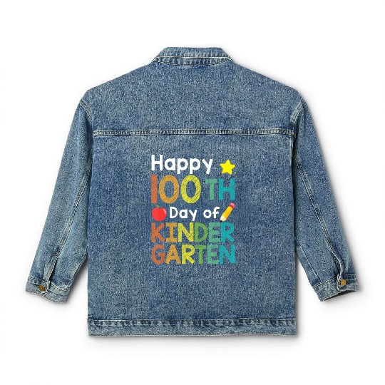 Cute 100 Days Of Kindergarten Teacher Colorful Classic Women's Denim Jackets