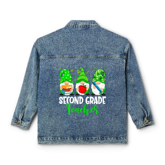 Cute Gnomes 2Nd Grade Teacher Squad St Patrick Classic Women's Denim Jackets