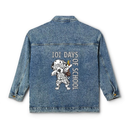 Dabbing 101 Days School Dalmatian Student Teacher Classic Women's Denim Jackets