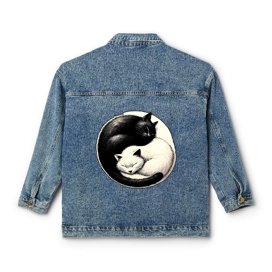 Yin and yang cats sleeping Classic Women's Denim Jackets