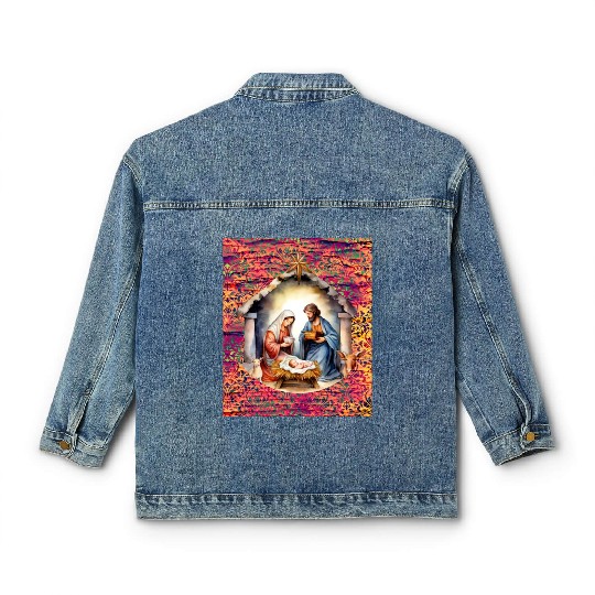 Nativity scene with Mary Joseph Baby Jesus Classic Women's Denim Jackets
