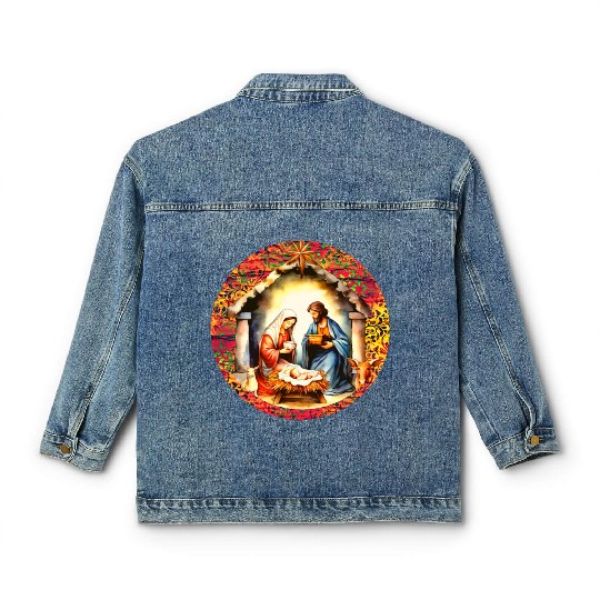 Nativity scene with Mary Joseph Baby Jesus Classic Women's Denim Jackets