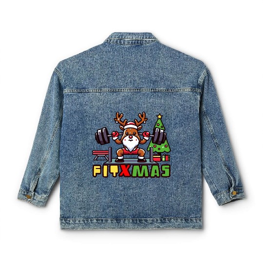 fit xmass, funny christmas reindeer Classic Women's Denim Jackets