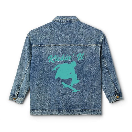 Kickin' it Old School Skateboarding Skater Skatebo Classic Women's Denim Jackets