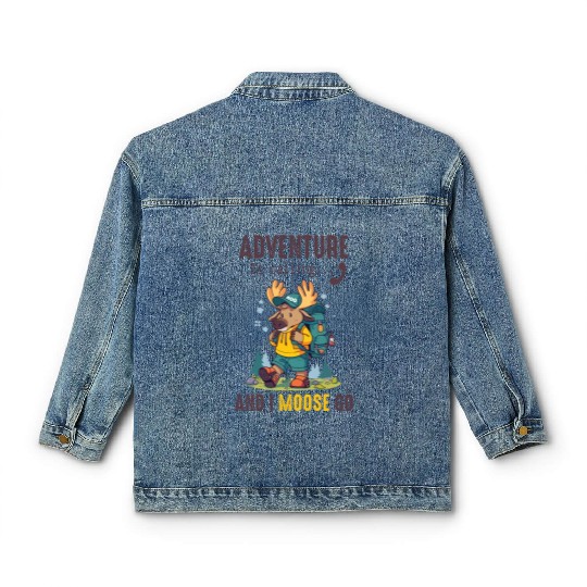 Adventure Is Calling Youth Cute Moose Classic Women's Denim Jackets