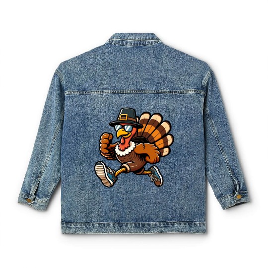 Running Turkey- Turkey Trot Running Thanksgiving Classic Women's Denim Jackets