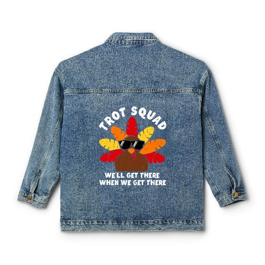 Turkey Trot Squad Race Funny Thanksgiving Running Classic Women's Denim Jackets