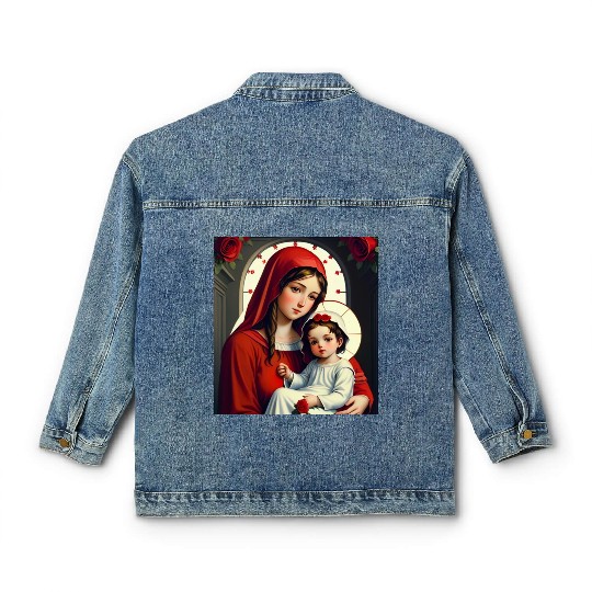 Mother Mary and Baby Jesus with Roses Classic Women's Denim Jackets