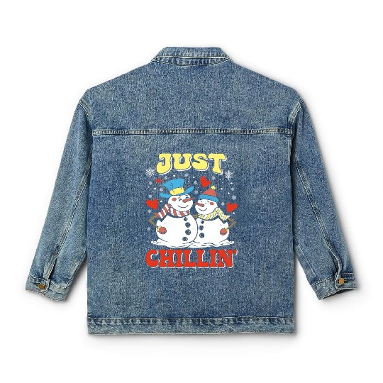 Snowmen Just Chillin' Winter Time Snow Classic Women's Denim Jackets