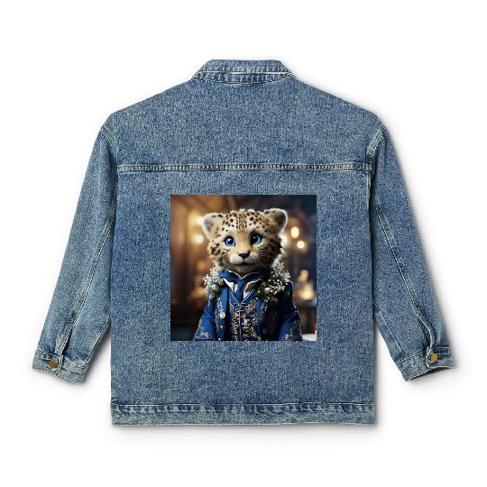 Cute Cheetah Cub Blue Eyes Tuxedo Cat Classic Women's Denim Jackets