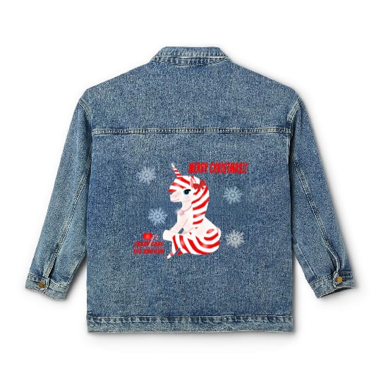 "Candy Cane the Unicorn" (Snowflake Snuggliezz) Classic Women's Denim Jackets