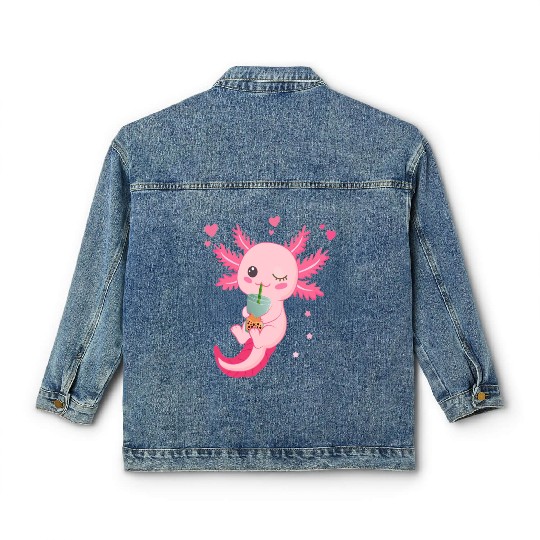 Boba Tea Bubble Tea Milk Tea Axolotl Classic Women's Denim Jackets