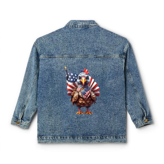 Patriotic Plumes: Thanksgiving Turkey Flag Style Classic Women's Denim Jackets