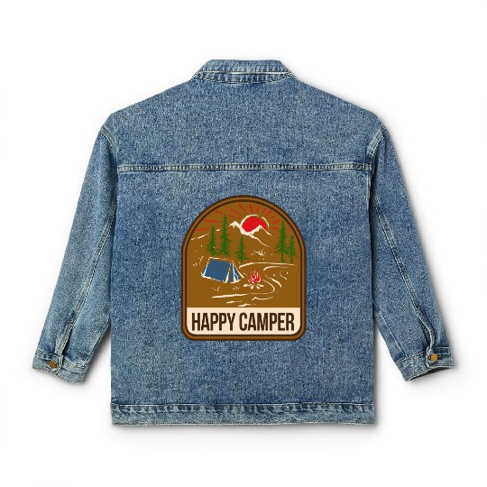 Happy Camper Camping Campfire Tent Classic Women's Denim Jackets