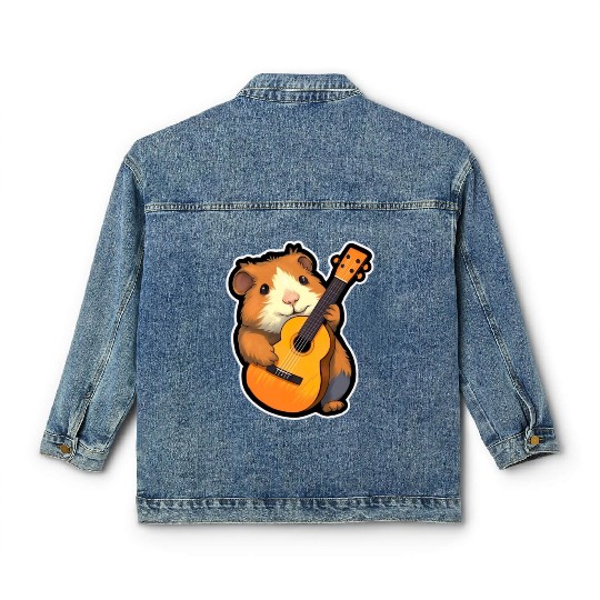 Guinea Pig with Guitar for a Guinea pig owner Classic Women's Denim Jackets