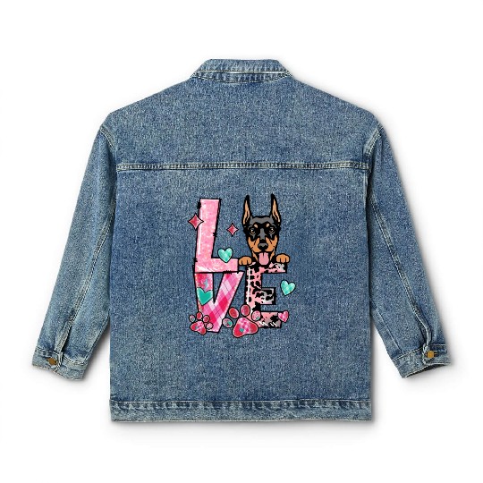 Doberman Dog I Love My Dog Valentines Day Classic Women's Denim Jackets