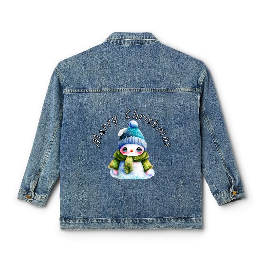 Merry Christmas cute snowman Classic Women's Denim Jackets