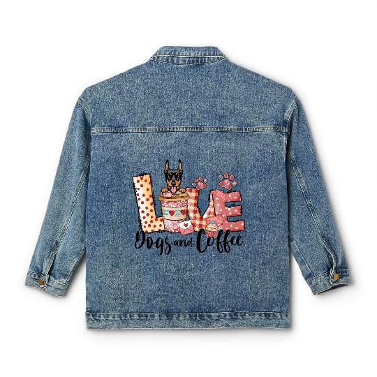 Doberman Dog Coffee Lover Valentines Day Classic Women's Denim Jackets