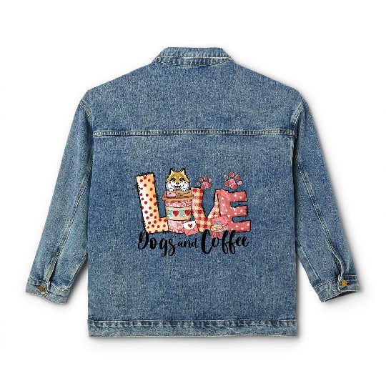 Pomeranian Dog Coffee Lover Dog Mom Valentines Da Classic Women's Denim Jackets