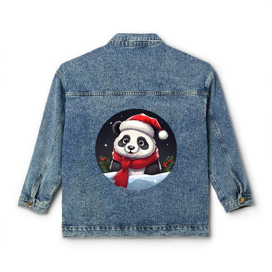 Panda Christmas Classic Women's Denim Jackets