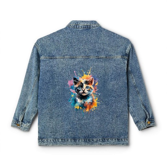 Splash Baby Cat Art, Cat Lover, Colorful Cat Classic Women's Denim Jackets
